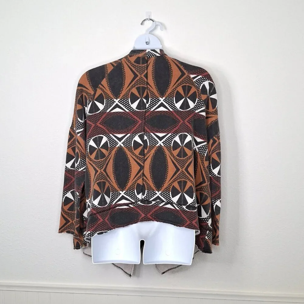 Free People Cardigan Peace Sign Graphic Sz L Oversized Artsy Boho Hippie 70s